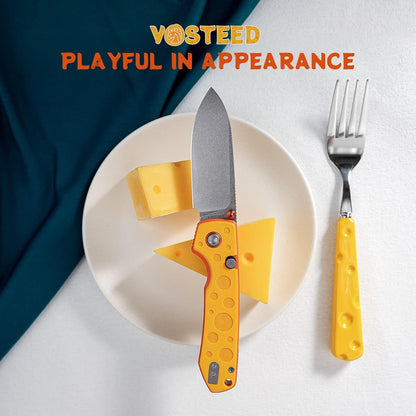 Vosteed CheesePirates® EDC Pocket Knife - Raccoon, 3.25" 14C28N Stonewash Blade - Top Liner Lock, Cheese Orb G10 Handle - A2932