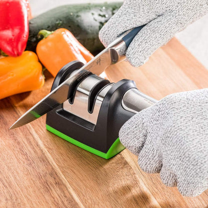 Restaurantware-Kitchen Tek 2-Stage Electric Knife Sharpener, 1 Straight-Edge Knife Sharpener With Diamond Grinding Wheel - 120 Voltage, Quick Sharpening, Gray Plastic, For Kitchen Knives