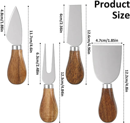 4Pcs Cheese Knives Set, Cheese Knives for Charcuterie Board, Stainless Steel Cheese Tools Including Knife, Fork, Slicer, Spreader for Party and Holiday Charcuterie Boards Accessories
