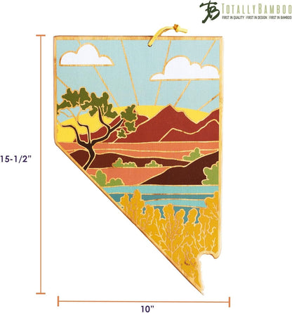 Totally Bamboo North Carolina State Shaped Cutting Board and Charcuterie Serving Platter with Artwork by Summer Stokes, Includes Hang Tie for Wall Display 18" x 8" x 5/8" - Colors A