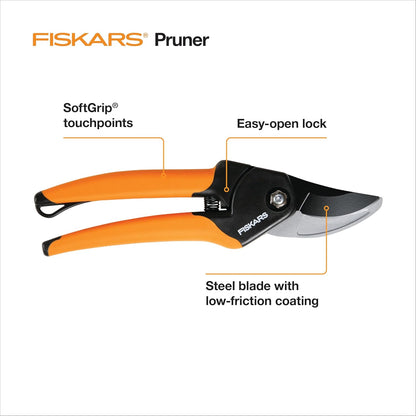 Fiskars 2-Piece Pruning & Veggie Shears Set, Explore Collection Garden Tool Kit, Bypass Pruner for Light Trimming, Vegetable Shears with Serrated Stainless Steel Blades for Harvesting Flowers & Herbs