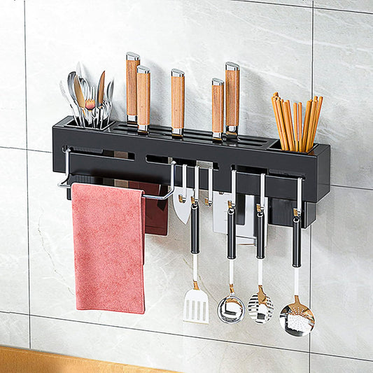 Kitchen Wall Mount Utensil Rack Utensil Wall Organizer for Spoons, Knives, Forks, Chopsticks, Cookware Cutlery Holder (Silver)