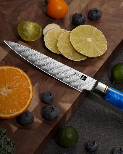 5 Pieces Damascus Knife Set, Japanese Chef Knife Set with Galaxy Pattern Resin Handle, 67-Layers Damascus Steel, Gift Box Included 5" Paring, 6" Boning, 7" Santoku, 8" Chef & 8" Bread Damascus Knives