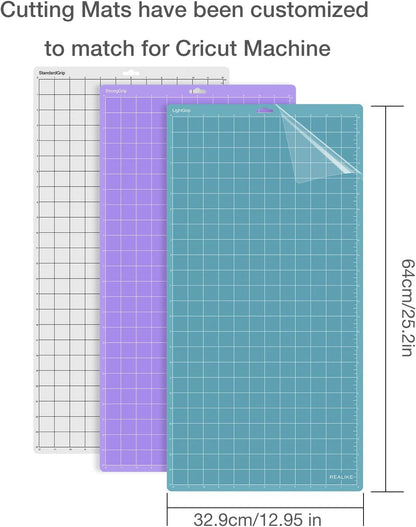 REALIKE 12x12 Lightgrip Cutting Mat Compatible with Cricut Maker 3/Maker 4/Maker/Explore 3/4/Air 2/Air/One(3 Mats), Gridded Adhesive Non-Slip Cut Mat for Crafts, Quilting, Sewing and All Arts