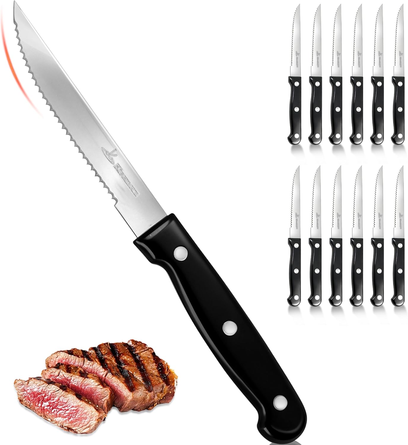 Upgraded Steak Knives Set of 8, Uncoated Stainless Steel Serrated Steak Knife Set, 4.5 Inch Steak Knife with Ergonomic Handle and Sharp Blades, Dishwasher Safe Dinner Knives for Kitchen, Restaurant