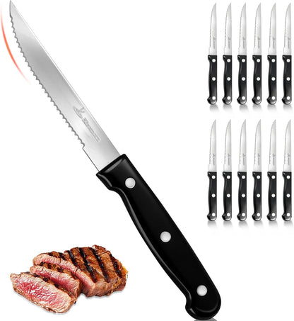 Upgraded Steak Knives Set of 8, Uncoated Stainless Steel Serrated Steak Knife Set, 4.5 Inch Steak Knife with Ergonomic Handle and Sharp Blades, Dishwasher Safe Dinner Knives for Kitchen, Restaurant