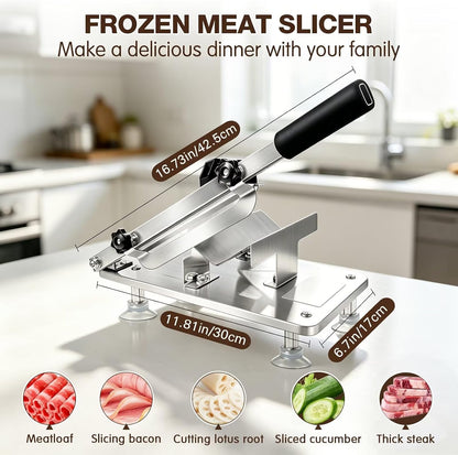 Manual Meat Slicer Frozen Meat Cutter Upgraded Stainless Steel Meat Cleavers Beef Mutton Roll Slicing Machine Vegetable Meat Slicer for Home Cooking Hotpot Shabu WG(Silver,17"x7")