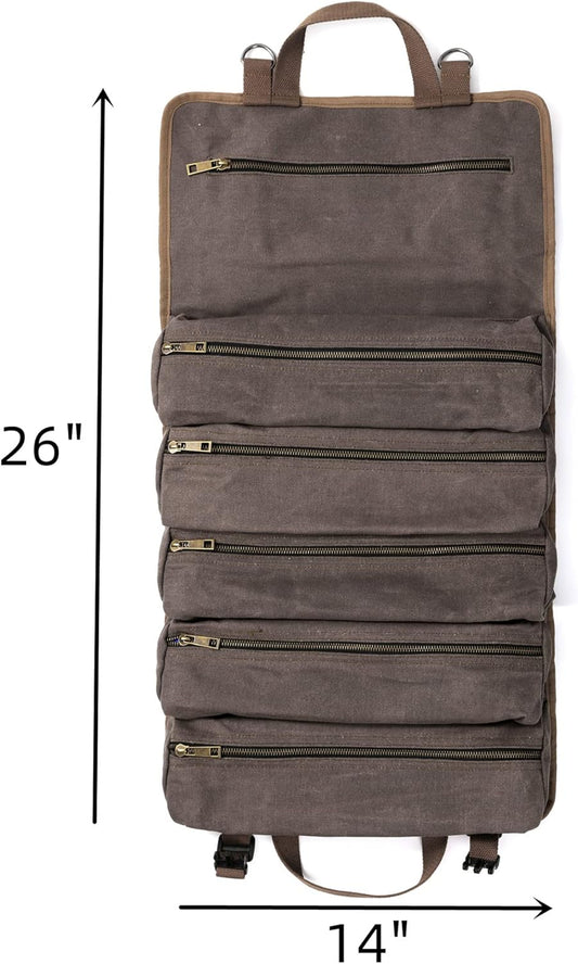 Wrench Tool Roll, Heavy Duty Waxed Canvas Multi-purpose Tool Pouch Bag With 25 Pockets, Easy Storage, Durable (Khaki)