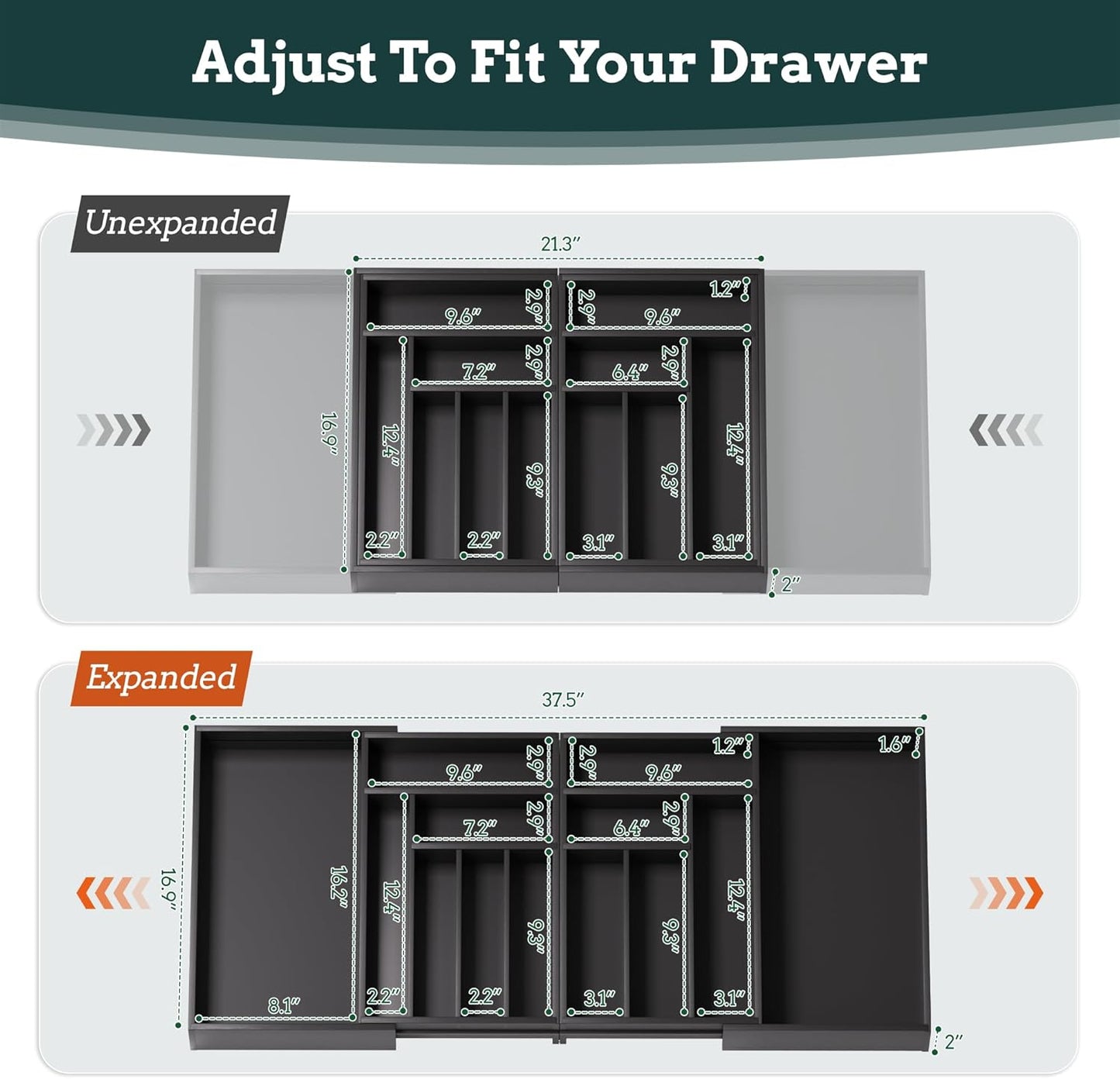 Silverware Organizer Large, Magnetic Connected Expandable 11 Slots Silverware Drawer Organizer From 21 to 37.4 Inches, Adjustable Flatware and Cutlery Holder, Bamboo Utensil Tray for Kitchen Natural
