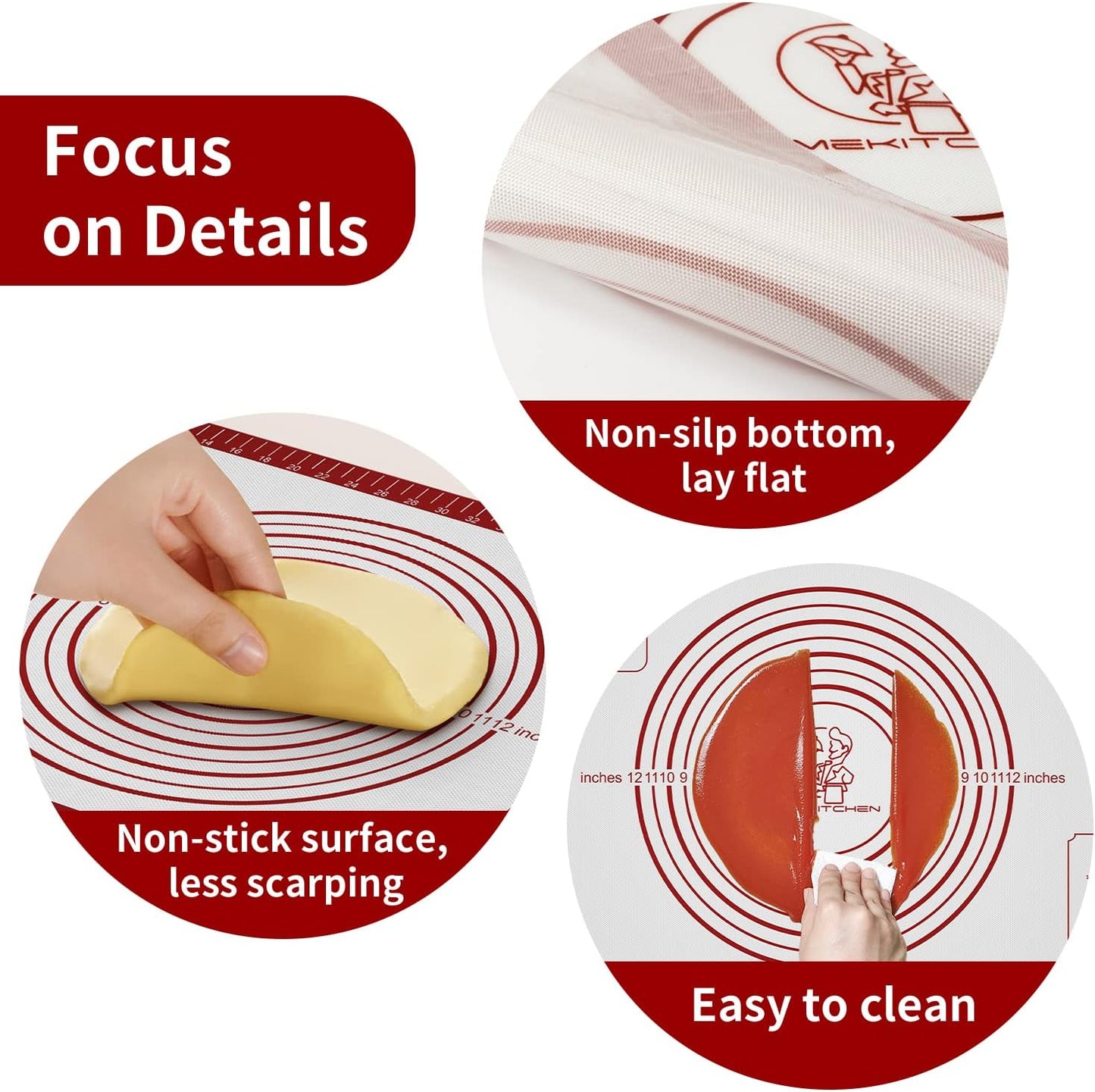 Silicone Baking Mat, Non Stick Pastry Mat Sheet for Dough Rolling, Nonslip Fondant/Pie Crust Mat, Counter Mat Oven Liner Mat for Making Cookies Macarons Bread Baking Supplies Extra Large 26 x 16 Inch