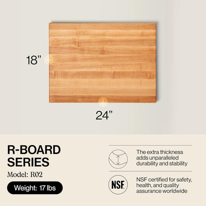 John Boos R-Board Series Rectangular Wooden Maple Cutting Board 20”x15” – 1.5” Thick, 12-lb Reversible Butcher Block with Edge-Grain & Finger Grips – Made in the USA
