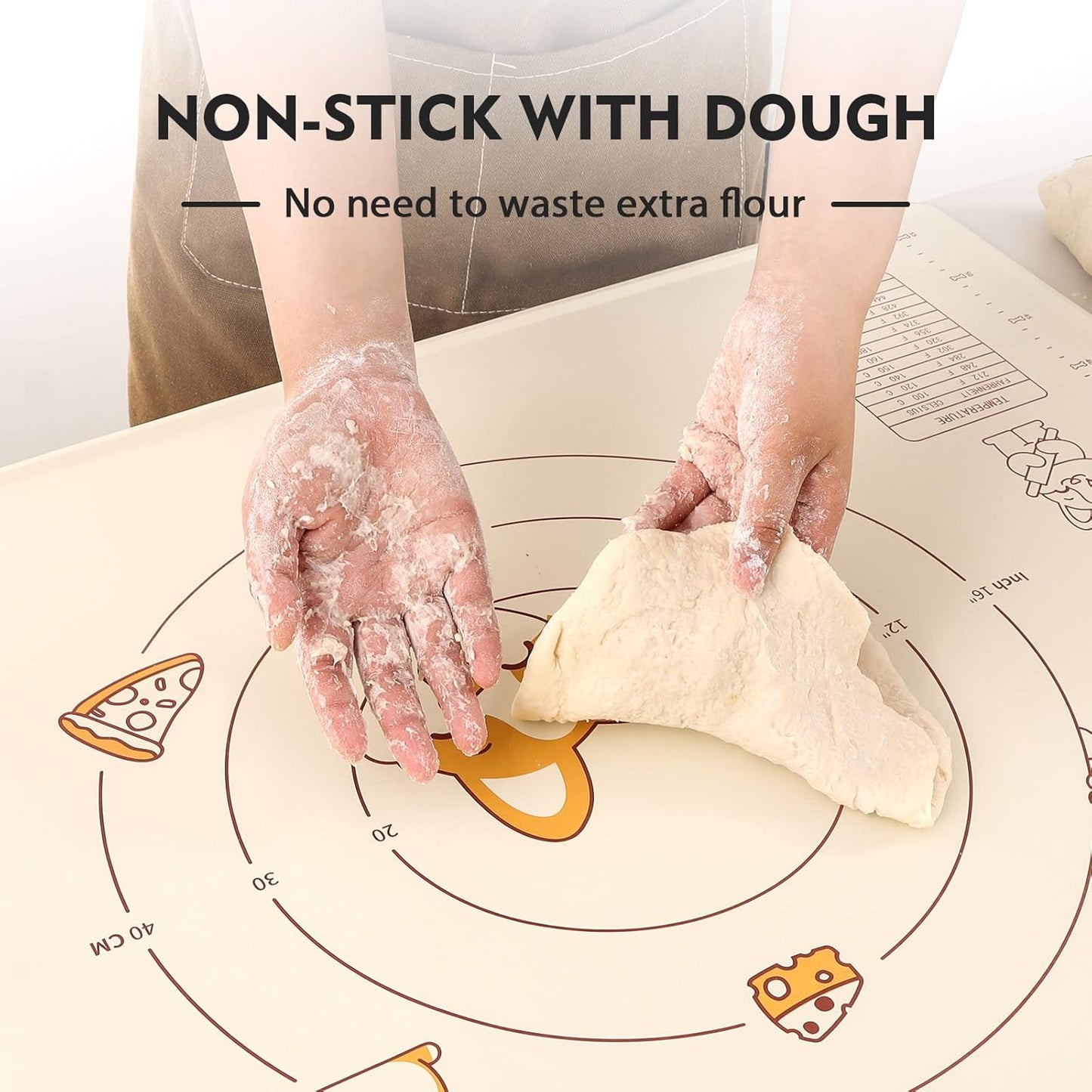 Ourokhome Silicone Baking Mat Sheet and Pastry Dough Cutter, 0.5 Inch Thick 20'' X 16" BPA free Silicone Rolling Mat, Non-Stick and Anti-Slip, Dishwasher Safe (Beige)