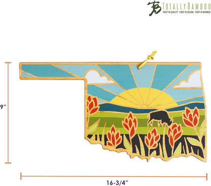 Totally Bamboo North Carolina State Shaped Cutting Board and Charcuterie Serving Platter with Artwork by Summer Stokes, Includes Hang Tie for Wall Display 18" x 8" x 5/8" - Colors A