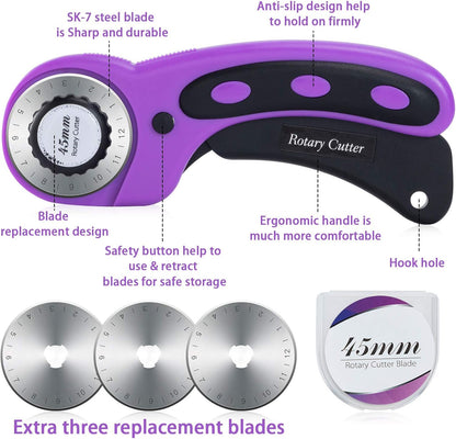 Nicecho Rotary Cutter Set,Sewing Quilting Supplies,45mm Fabric Cutters,A3 Cutting Mat for Sewing,Acrylic Rulers,Scissors,Exacto Knife,Clips,Beginners Sewing Accessories,Fabric Cutter Kit