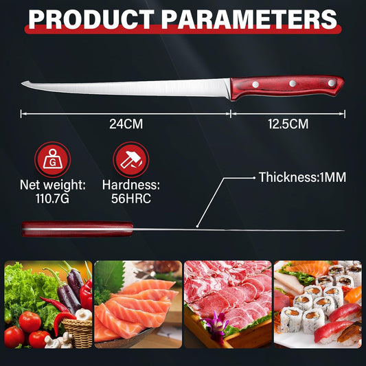 TAN REN 9 inch and 6 inch Fillet Knife, High Carbon Steel Salmon Fillet Knife, Sharp Fish Knife for Filleting and Cleaning, Full Tang Fillet Knife for Meat Cutting
