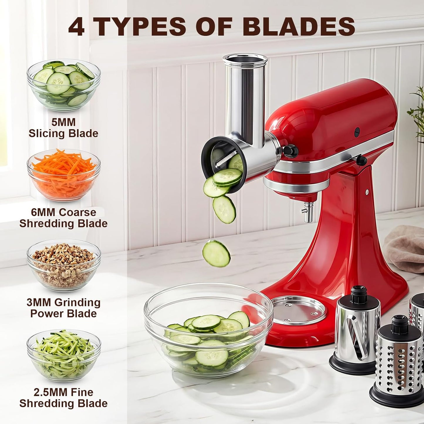 Meat Grinder & Stainless Steel Cheese Grater Attachment for KitchenAid Stand Mixer - 2 Pcs Kitchen Aid Accessories and Attachments Including Slicer Shredder and Food Grinder Attachment