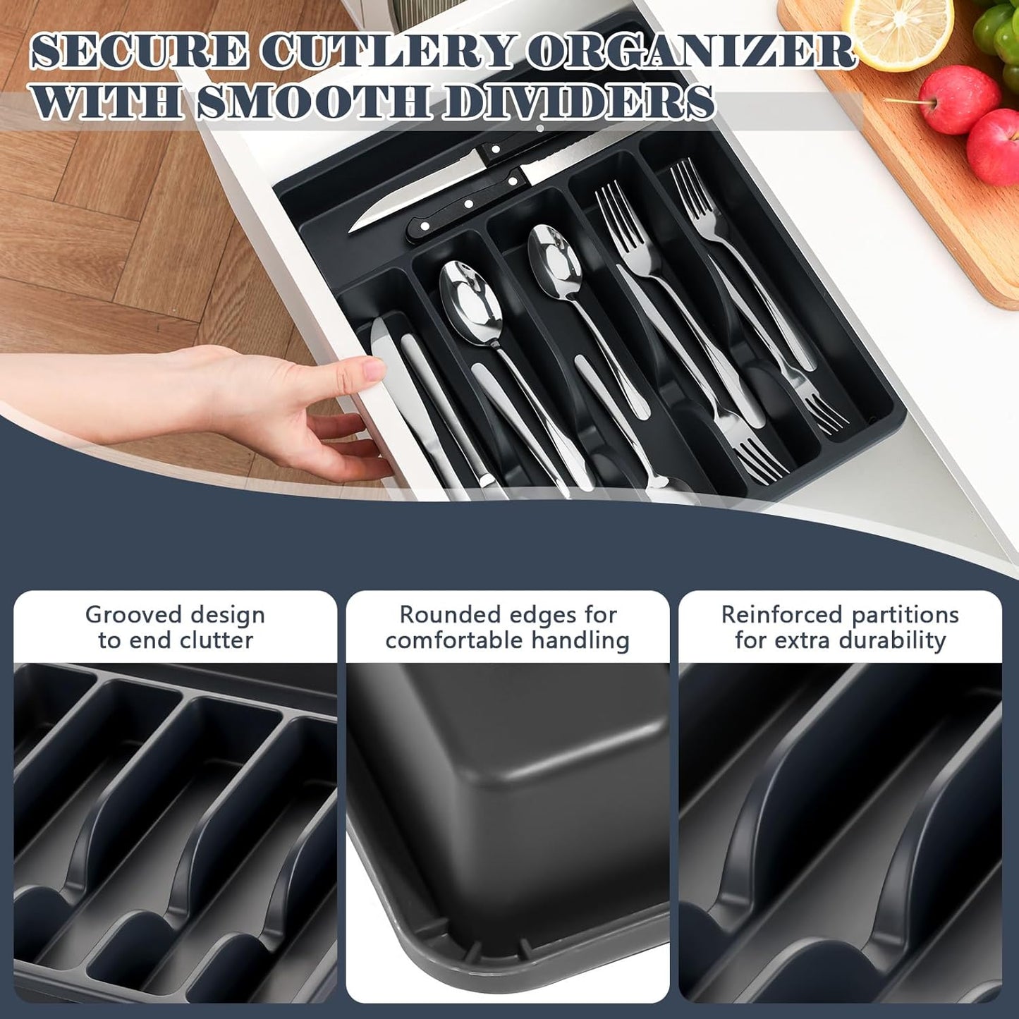 BEWOS 49 PCS Silverware Set - Stainless Steel Silverware Set with Organizer for 8, Flatware Set Included Steak Knives and Drawer Organizer, Mirror Polished, Dishwasher Safe