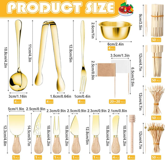 530 Pcs Charcuterie Board Accessories Cheese Butter Spreader Knife Set Butcher Paper Roll Serving Tongs Forks Spoons Dipping Bowls Dippers Cocktail Picks for Party Wedding Christmas (Silver)