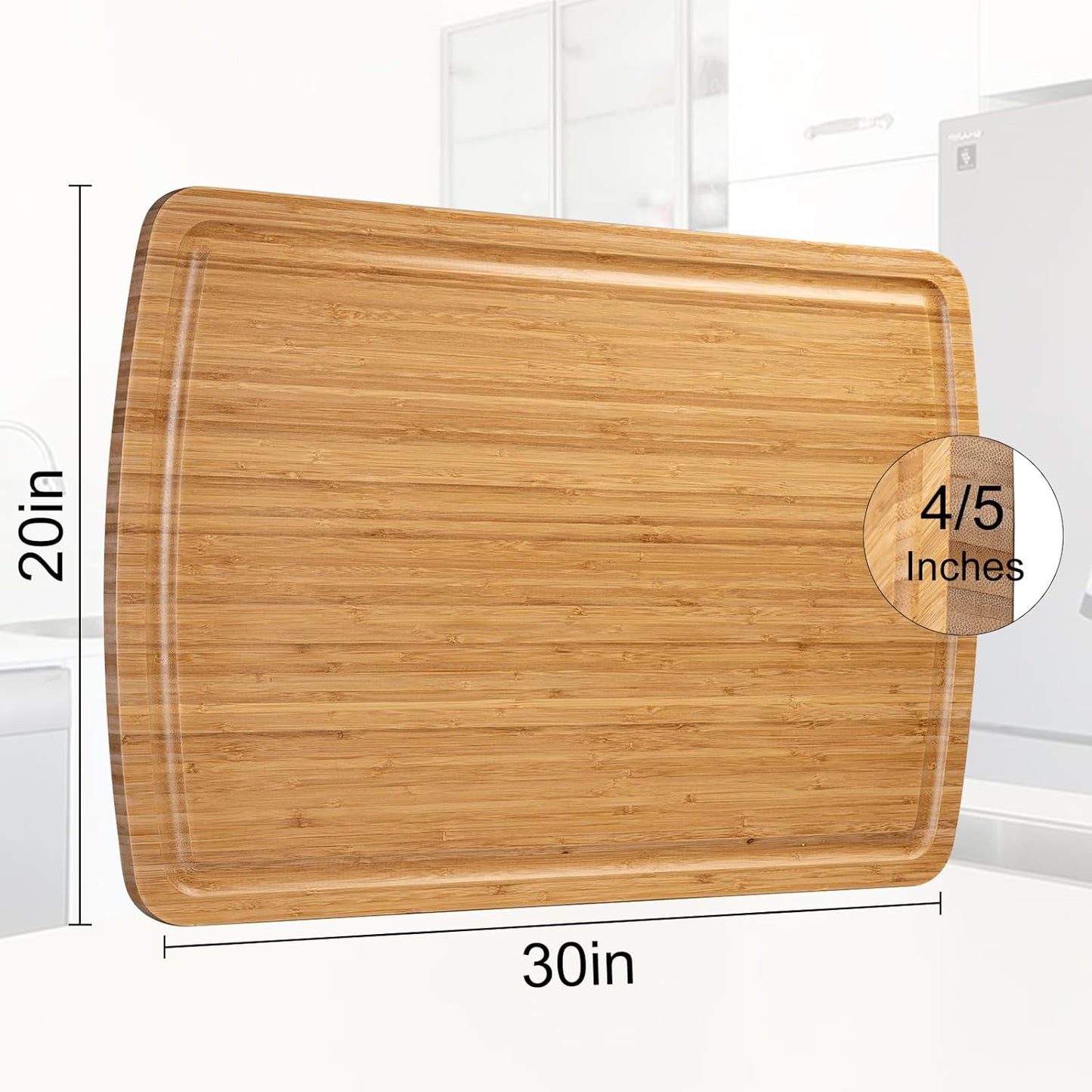 24" Bamboo Cutting Boards for Kitchen, Extra Large Wood Cutting Board with Deep Juice Groove and Handle, Over the Sink Chopping Board, Heavy Duty Butcher Block for Turkey, Meat, Vegetables, BBQ