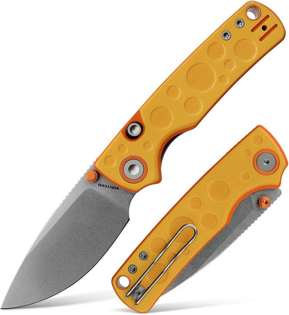 Vosteed CheesePirates® EDC Pocket Knife - Raccoon, 3.25" 14C28N Stonewash Blade - Top Liner Lock, Cheese Orb G10 Handle - A2932