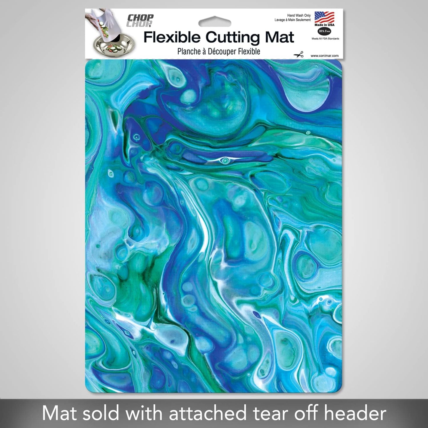 Cut N' Funnel Blue Fluidity Designer Flexible Cutting Board Mat, 15" x 11.5", Made in the USA, Decorative, Flexible, Easy to Clean