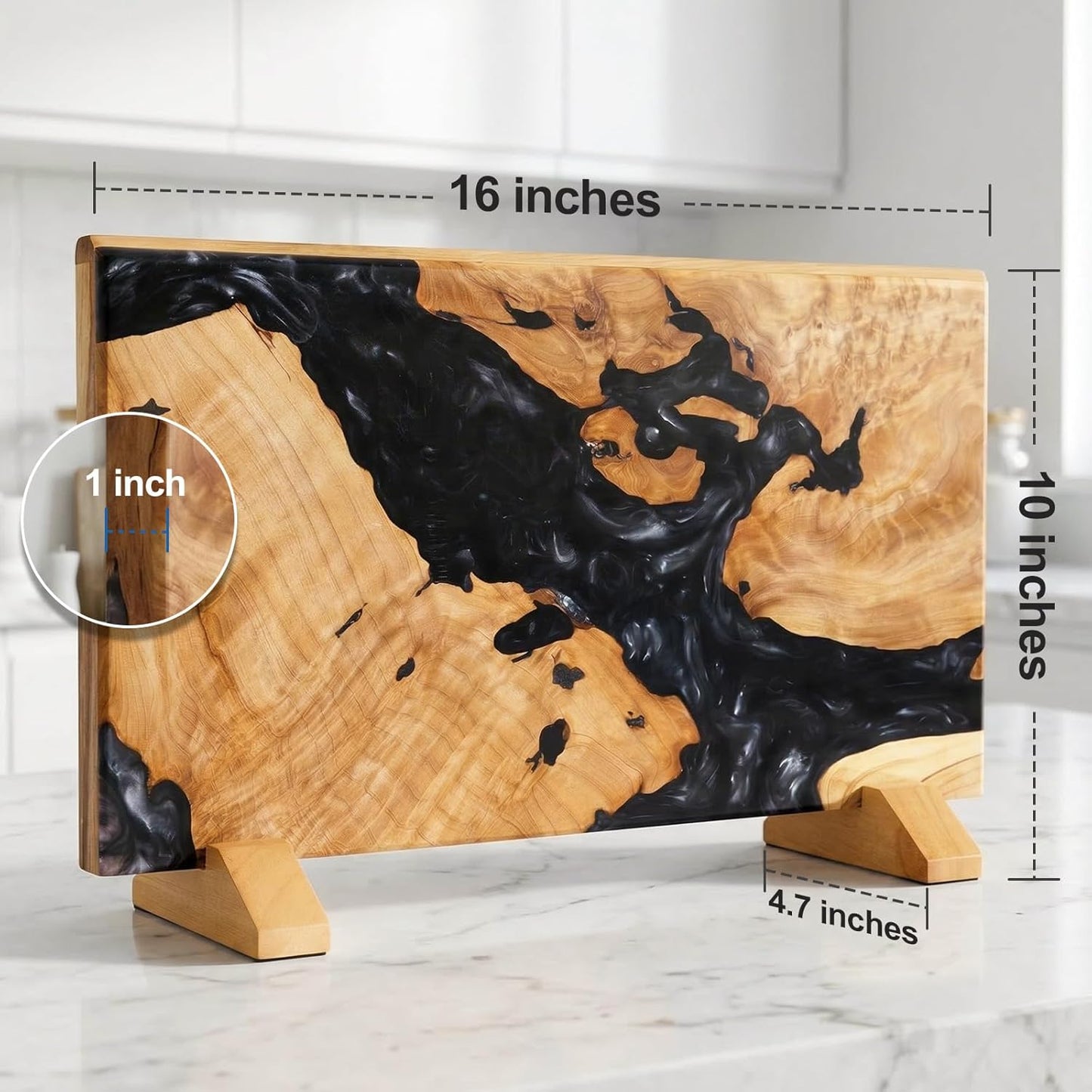 ENOKING Magnetic Knife Holder, Double Sided Knife Block, Powerful Magnet Kitchen Storage, Acacia Wood and Blue Resin (16 x 10 Inches, Without Knives) (Blue)