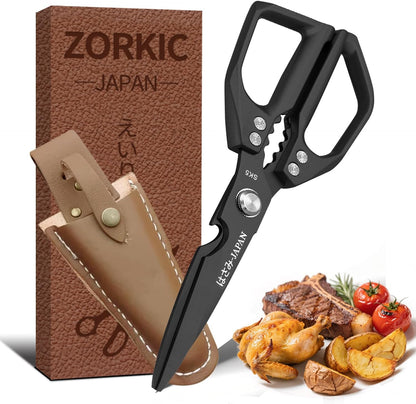 Japanese Kitchen Shears Black, Heavy Duty Poultry Shears, Kitchen Scissors for Meat Cutting, Chicken Bones, Gifts for Cooks Men Women Mom Dad