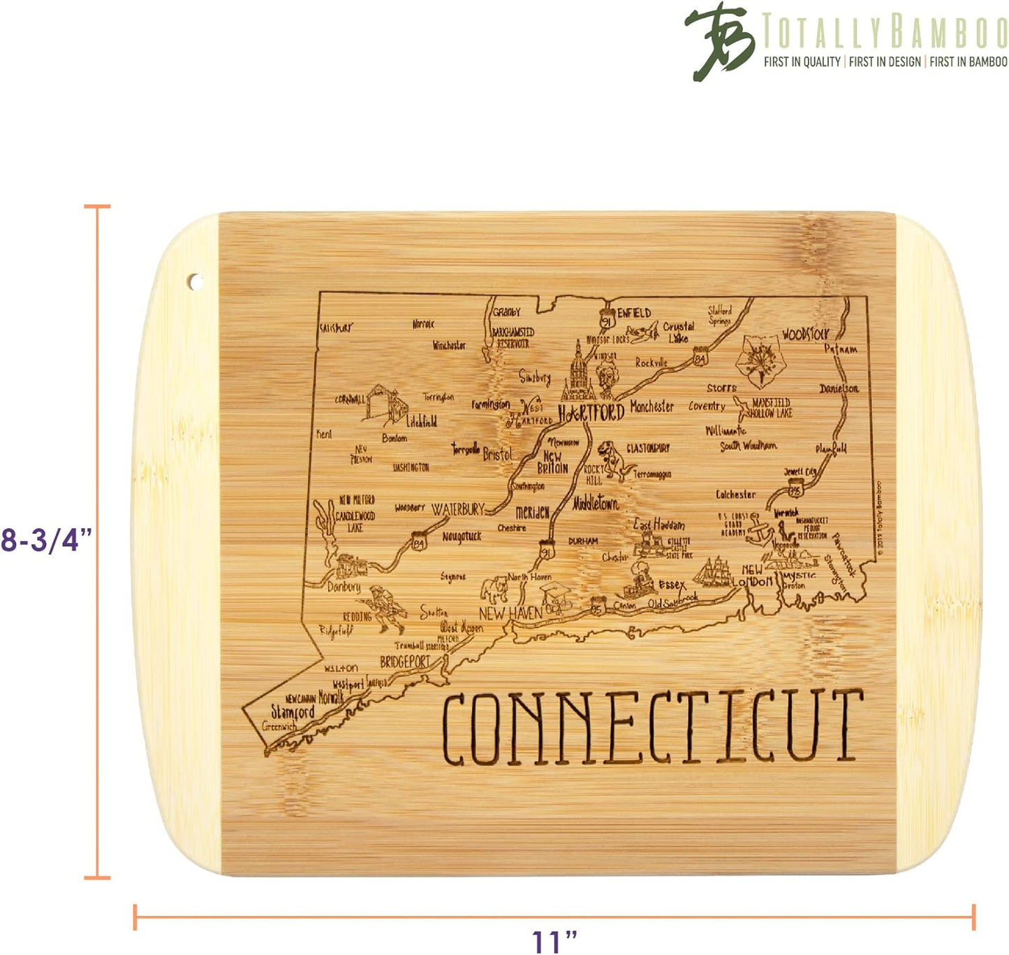 Totally Bamboo A Slice of Life New Jersey State Serving and Cutting Board, 11" x 8.75" - Colors A