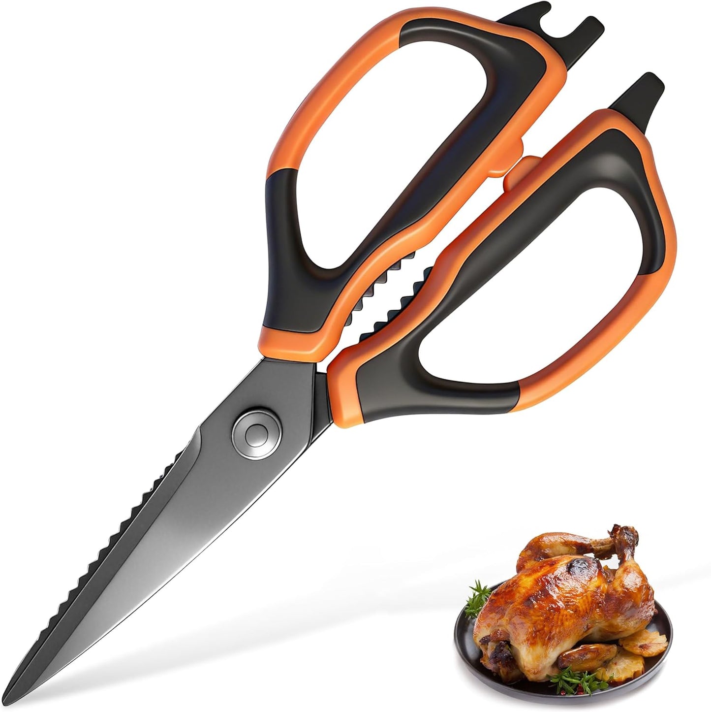 ANSHEE All Purpose Kitchen Scissors, Durable Stainless Steel Food Cooking Shears, Built-in Bottle Opener, Soft Grip Comfort Handle, Dishwasher Safe, Ideal Kitchen Gifts orange 1pack