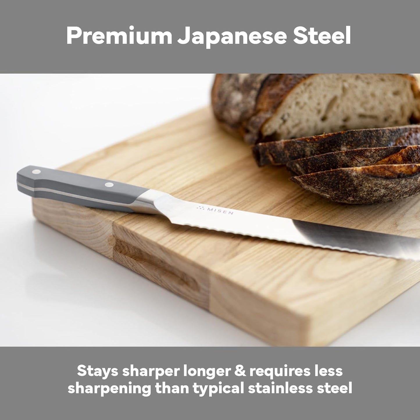 Misen Serrated Bread Knife - High-Carbon Japanese AUS8 Steel - Perfect for Soft Foods, Bread, Pastries, and Fruits - Verstatile Slicer, Razor-Sharp Edge, Durable Blade, Ergonomic Handle - 5", Blue