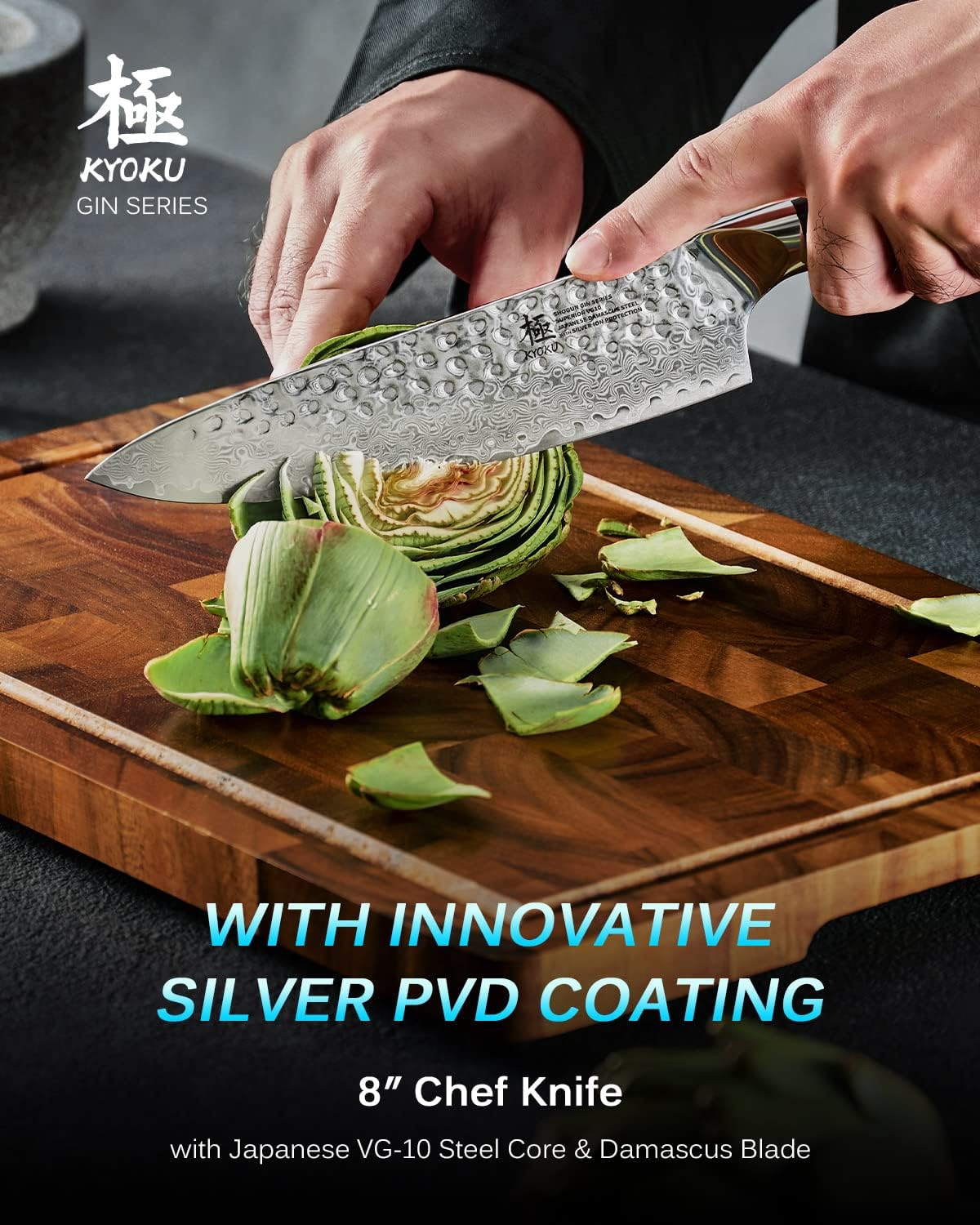 KYOKU Gin Series 12" Brisket Slicing Knife, Meat Carving Knife with Silver PVD Coating Mosaic Pin Handle for Professional Chef & Home Cook, Japanese Style VG10 Steel Slicer for Meat Fruit Vegetables