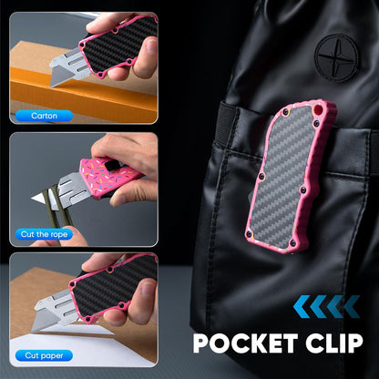 XXV Aluminum Alloy Utility Knife, Box Cutter,Cute Heavy Duty Pocket Knife, Safety Replaceable Blade EDC Razor Knives with 10Pcs Replaced Blades,Black