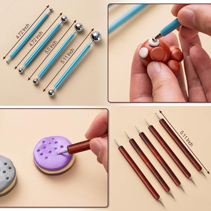 Amrules Clay Tools Kit, 12 PCS Polymer Clay Cutter Tools, Rectangle Shape Acrylic Press Board and Roller Pin Supplies Suitable for Shaping, Carving, Pottery Craft and DIY Projects