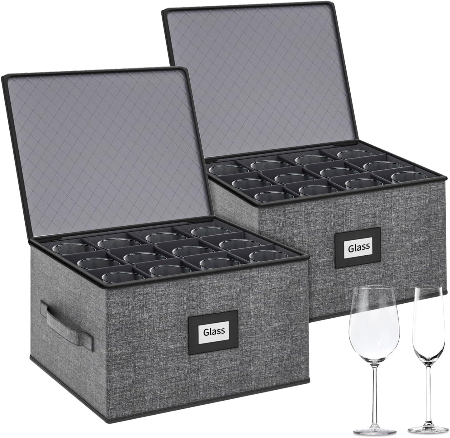Aokeyee 2-Pack Silverware Storage Box, Sturdy Flatware Organizer with 5 Compartments & Adjustable Dividers, Utensil Case with Clear Lid & Handle for Knives, Forks & Spoons, Gray