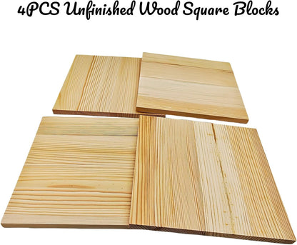 6PCS Unfinished Wood Square Blocks for Crafts, 6x6x1in Blank Wooden Squares Pine Wood Boards for Carving,DIY Wood Coasters,Painting & Burning