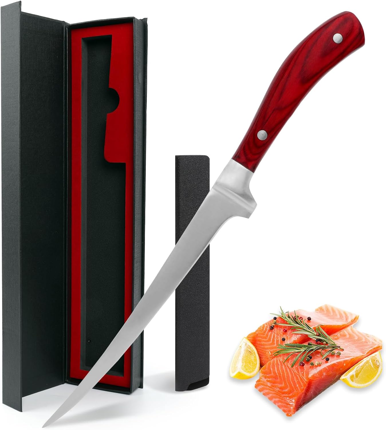 Fillet Knife, 7 Inch Professional Fish Knife - High Carbon Stainless Steel Blade, Full Tang Pakkawood Handle, Ultra Sharp for Filleting Meat Poultry, with Gift Box
