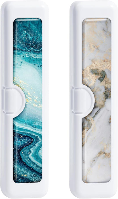 Toothbrush Travel Case - Colorful Pattern, Holder and Covers for Toothbrushes, Includes Tongue Scraper Case