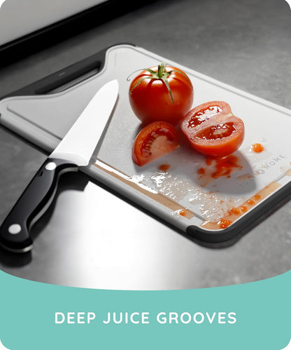 Cutting Boards for Kitchen, Plastic Cutting Board Set of 3, Dishwasher Safe Cutting Boards with Juice Grooves for Meat, Veggies, Fruits, Easy Grip Handle, Serveware Accessories (Gray)