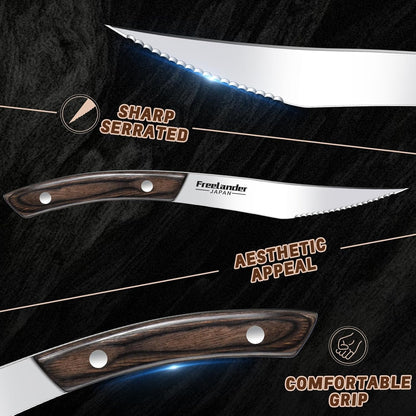 Freelander Butcher Knife Set 3 PCS, Japanese Chef Knife Set with Roll Bag, Full Tang Meat Cleaver for Kitchen & Camping & BBQ, Gift for Men