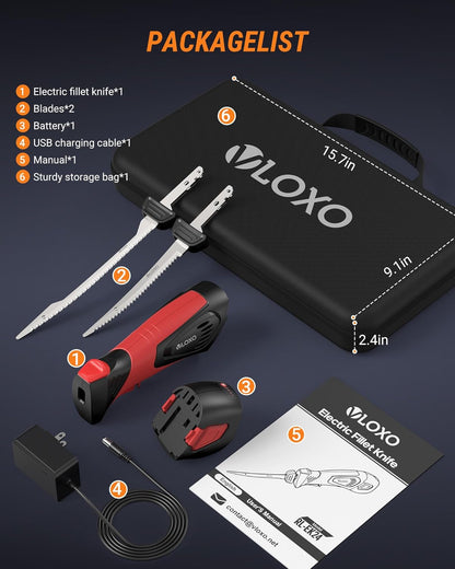 VLOXO Electric Fillet Knife with 5'' and 8'' Razor-Sharp Blades, Cordless Fillet Knife with Non-Slip Grip Handle Safety Lock Rechargeable Portable Carry Case for Easy Fish Filleting & Home Kitchen
