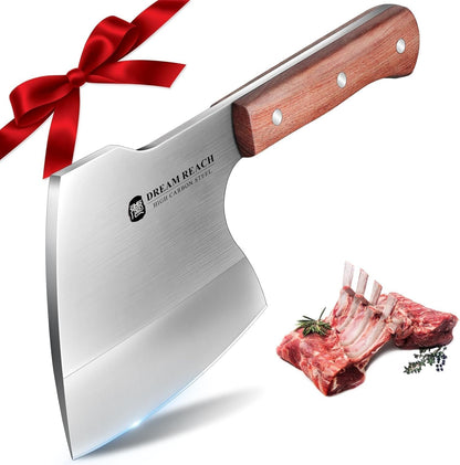 Dream Reach Meat Cleaver, 6.9 inch Black Boning Knife, High Carbon Steel Sharp Kitchen Forged In Fire Knife with Sheath Gift Box Bottle Opener for Outdoor Camping, Christmas Gifts for Men Women