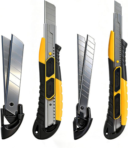 Dual-Mode Box Cutter Retractable for Warehouse,Locking Professional Work Knife, Auto-Retract Box Knife,18mm Heavy Duty Utility Knife with Metal Rail,Spare Blade Storage.1 Knife+10 Blades
