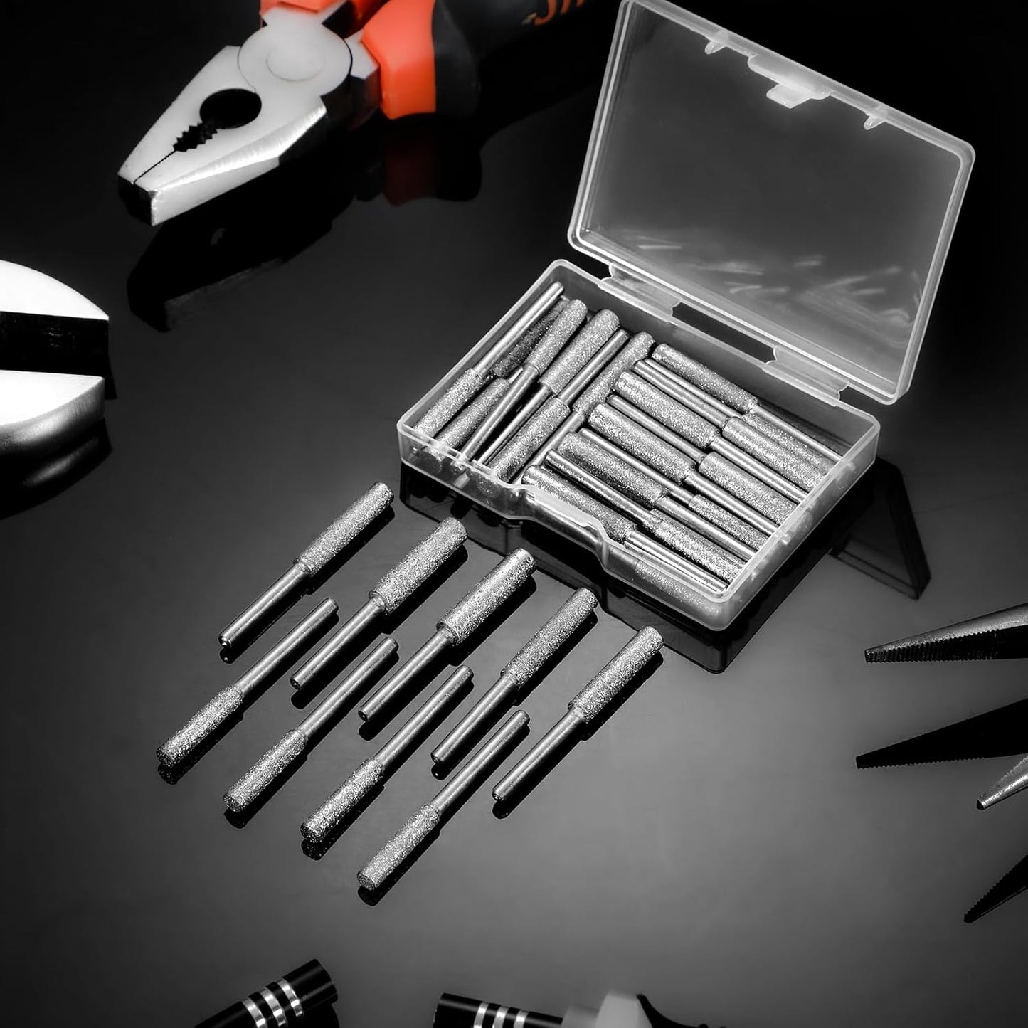 Chumia 30 Pcs High Hardness Titanium Diamond Chainsaw Sharpener Stone Bit Bulk Chain Electric Chainsaw Sharpening Wheels Kit 3 Size Plated Grinding Tool, 5/32, 3/16, 7/32 Inch (Gold)