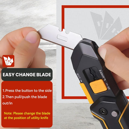 PINOZE Utility Knife Scraper, 3-in-1 Retractable Box Cutter with Lanyard & Blade Storage, Heavy Duty Zinc Alloy Multi-functional Knife with 10pcs SK2 Blades, EDC Tool for Home, Office, DIY