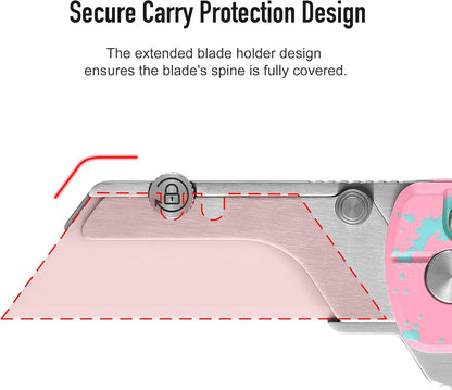 OKNIFE U1 Ultra Titanium Pocket Folding Utility Knife w/Ceramic Blade, Button Lock EDC Box Cutter with Clip for Men Women