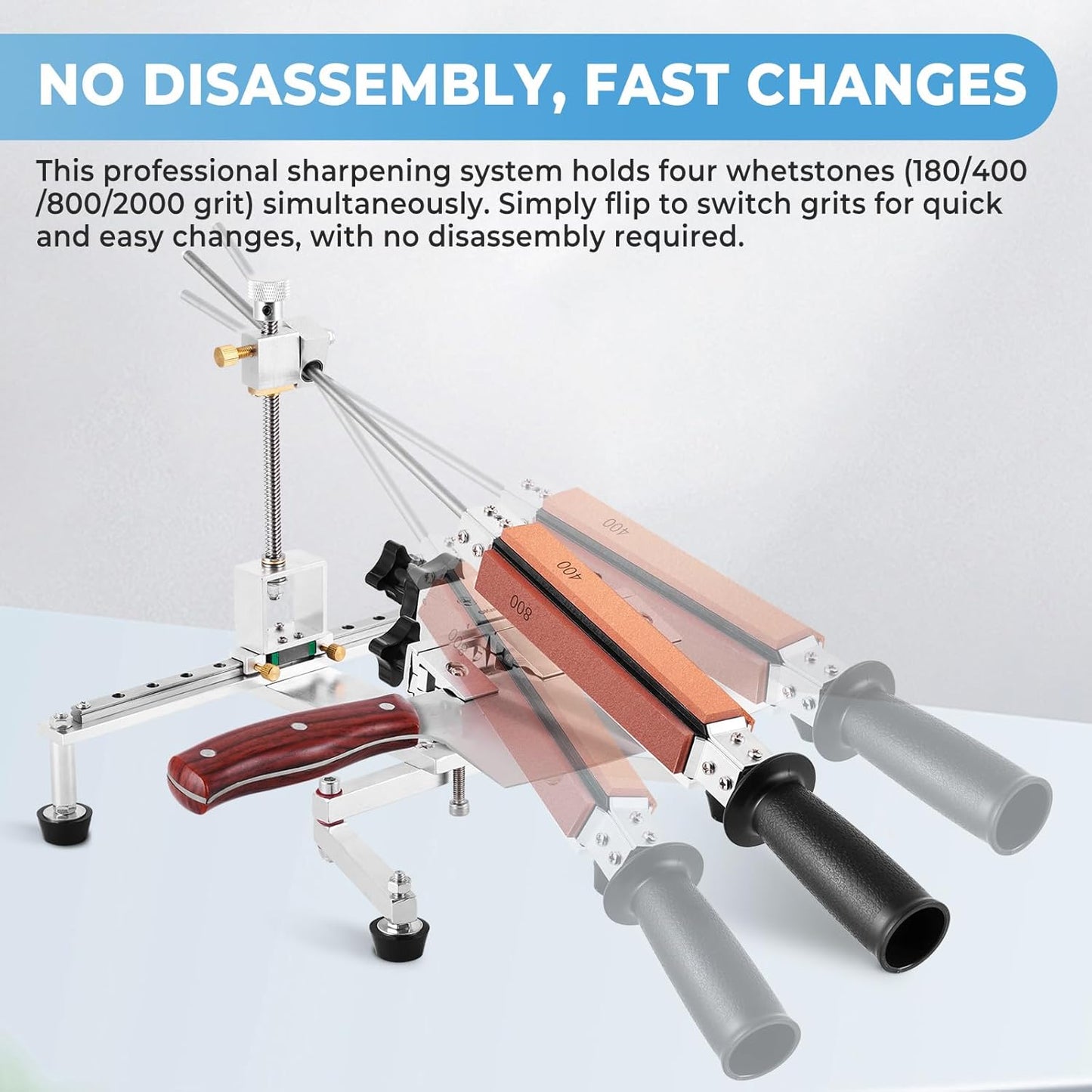 Fixed Angle Knife Sharpening System Professional Knife Sharpener with 4 Whetstones 360° Flipping Design Precision Adjustment Guided Knife Sharpener with 3 Clamps for All Types of Knives and Tools