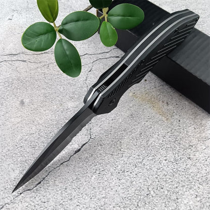Generic Clash Black Serrated Pocket Folding knife, 3"" 8Cr13MoV Steel Drop Point Blade, Assisted One-Handed Flipper Opening, Utility EDC for Outdoor Camping Survival