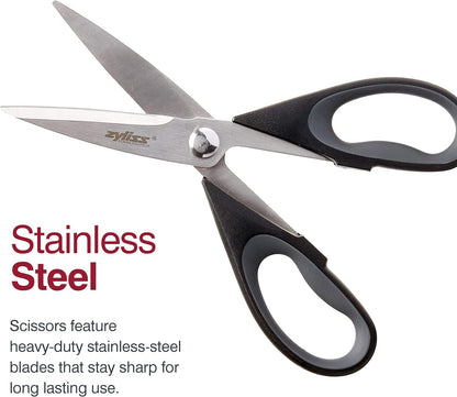 Zyliss 2-Piece Stainless Steel Kitchen Scissor & Shear Set – 7" Red & 9" Black – Micro-Serrated Blades, Soft-Touch Grip, Heavy-Duty Hinge & Box Cutter – Food Prep & Household Use Durable & Versatile