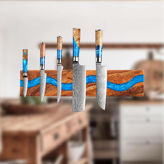 Farmhouse Magnetic Knife Holder for Wall, Wall Mounted Knife Rack of Dark Brown and Deepblue, Kitchen Utensil Organizer Tool Holder, Multipurpose Magnetic Knife Rack
