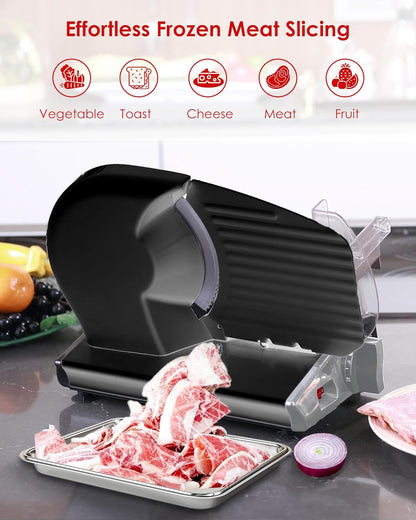 TOOGOOD 7.5" Electric Meat Slicer, with Stainless Steel Blade, Adjustable Thickness Food Slicer Machine for Home Use, Cuts Meat, Ham, Hard Cheese and Deli (Black)